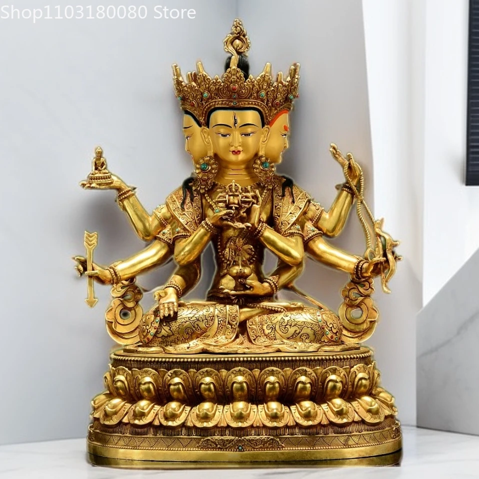 Copper gilding usnisa vijaya Buddha statue Tibet buddhism Ushnisha Vijaya Namgyalma sculpture,Large size,49cm