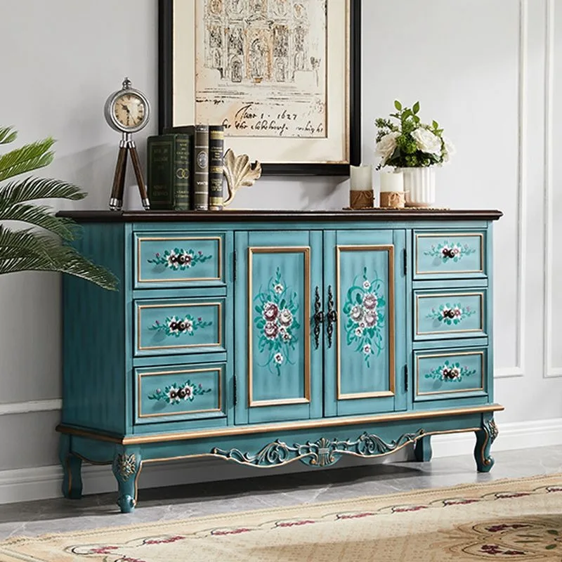 American-style entrance cabinet, retro and old European-style painted solid wood entrance foyer cabinet, carved dining  cabinet