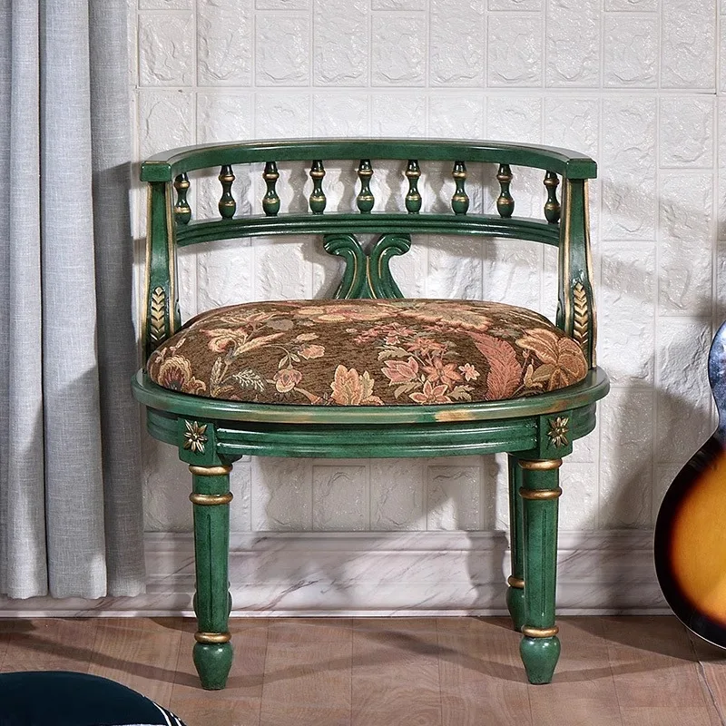 

American single solid wood sofa balcony leisure chair retro green European sofa chair surrounding chair