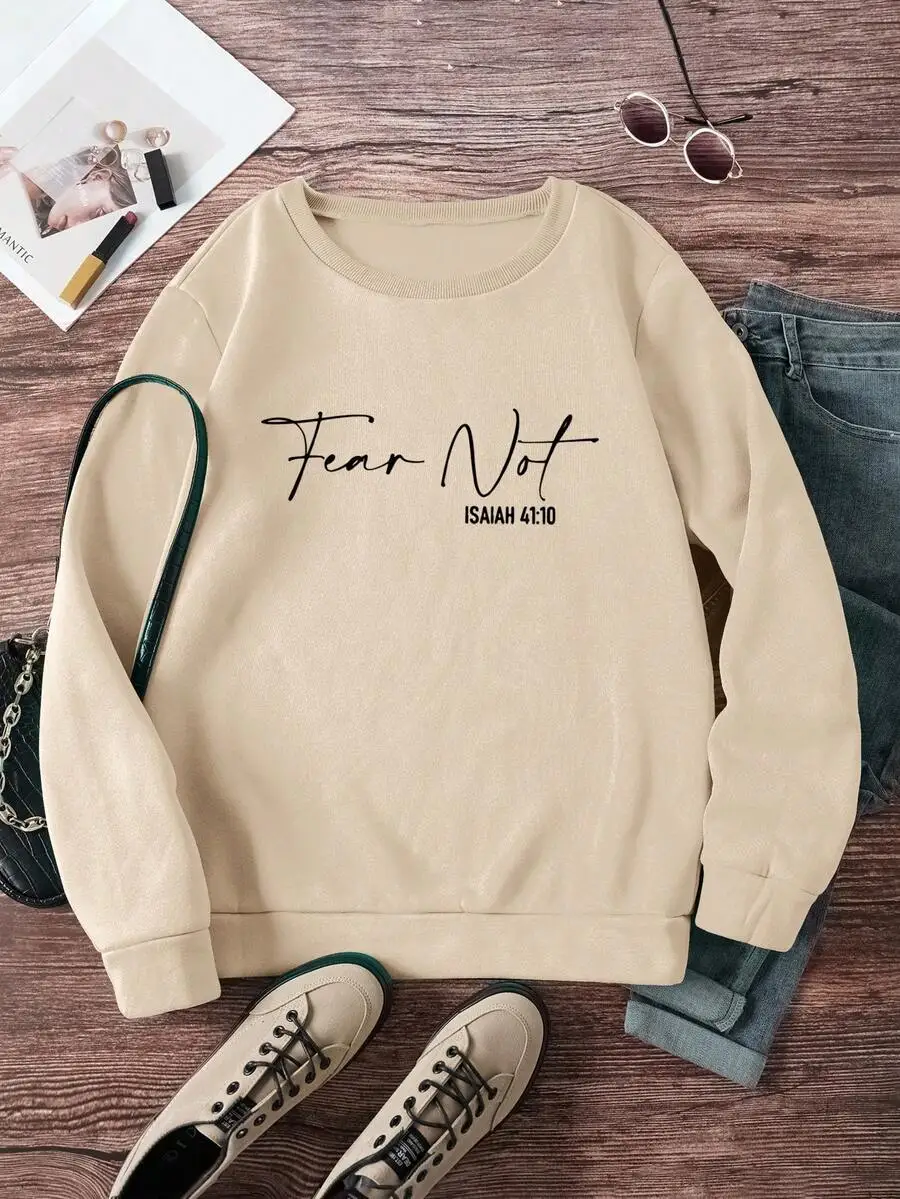 Damen-Sweatshirt „Fear Not Isaiah 41:10“ mit Buchstabendruck, Rundhalsausschnitt und langen Ärmeln, lässiger Pullover für Herbst und Winter
