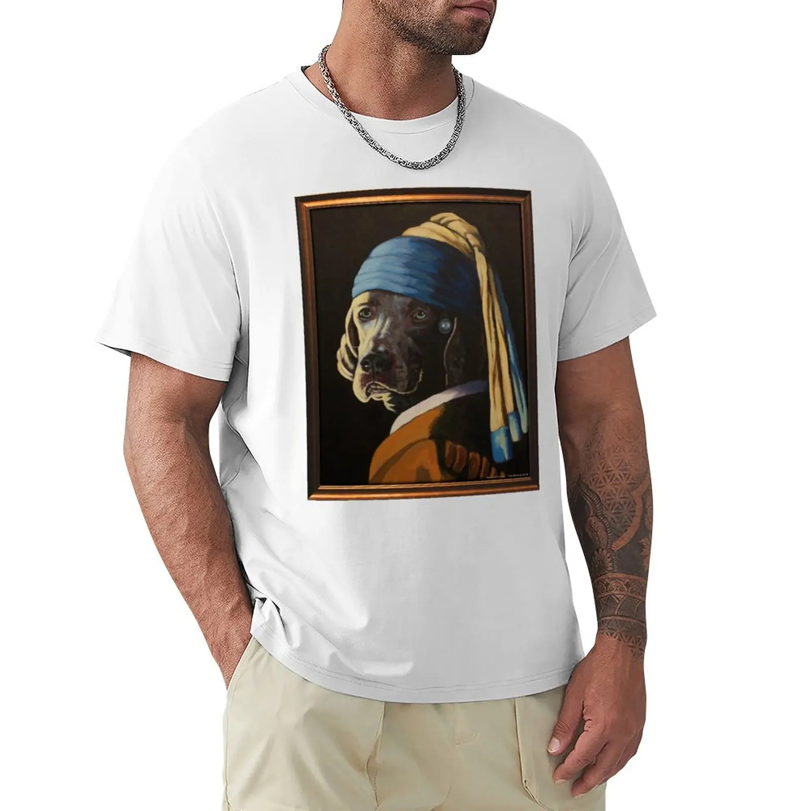 WEIMARANER WITH PEARL EARRING T-Shirt anime new edition boys whites mens big and tall t shirts