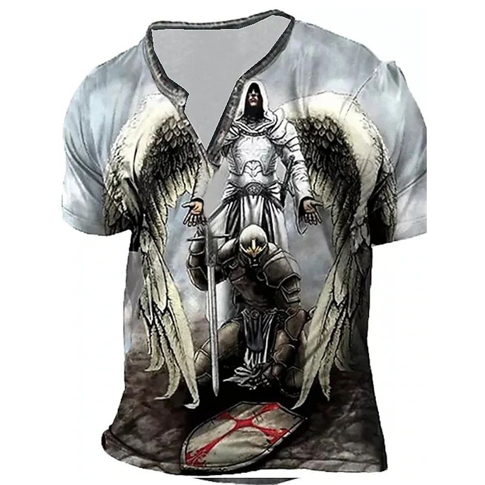 Men's Polo Fierce Eagle Compass 3D Printed Vintage Men's Short Sleeve Button-Down Shirt Plus Street Summer Polo Shirt