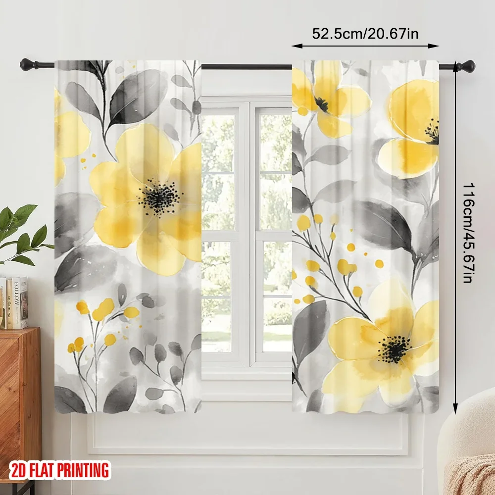 2pcs,2D plane printing Curtains Digital Printed Sunflower Whimsy Durable 100% Polyester Fabric (without rod) Versatile All Use