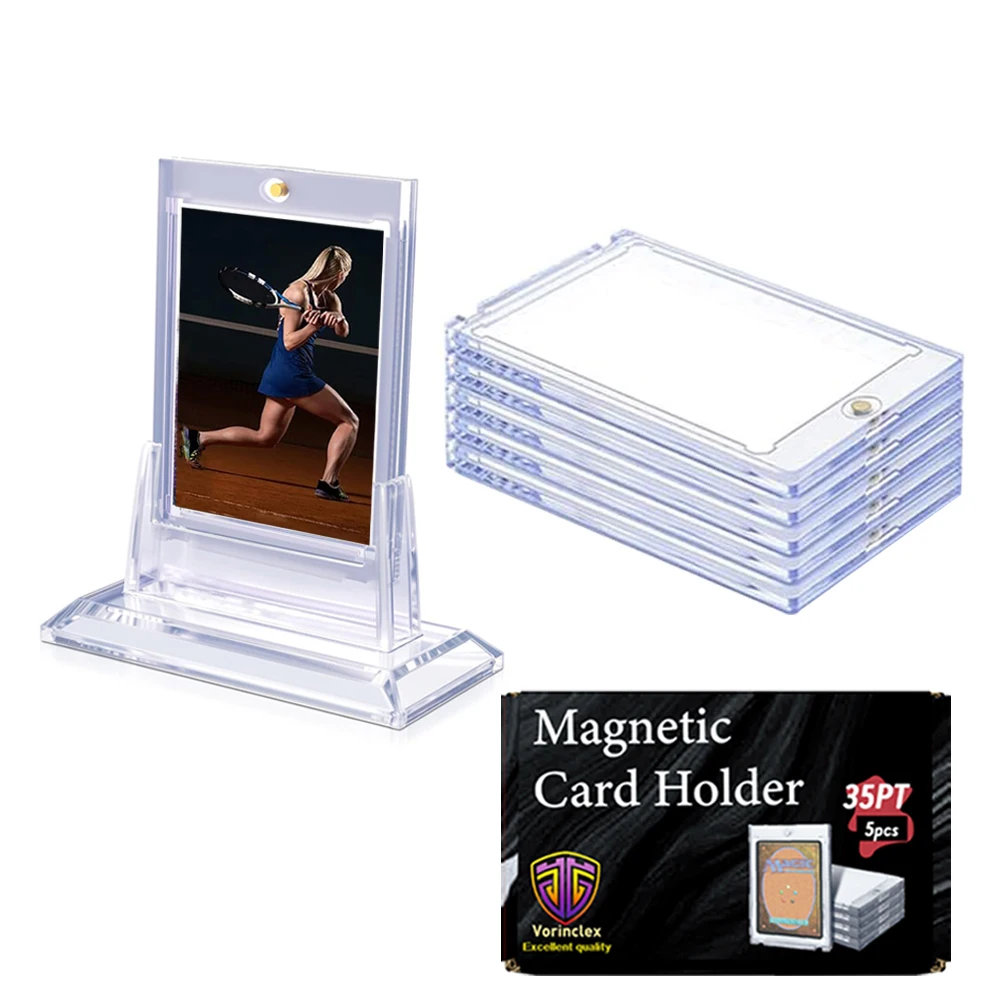 5PCS 35PT Magnetic Card Holder One Touch Card Holder for Trading/Sports Cards Acrylic Card Stands Hard Plastic Cards Display