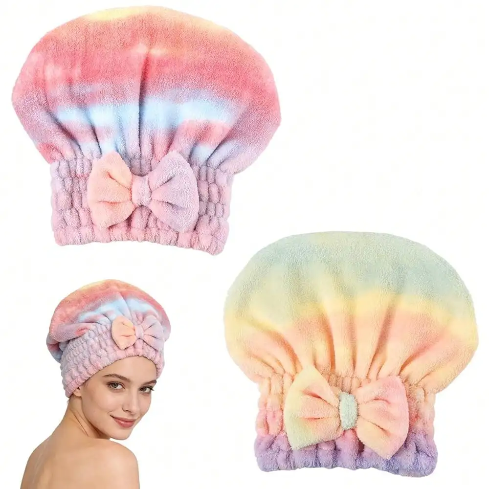 

Super Absorbent Hair Towel Wrap For Wet Hair,Microfiber Hair Drying Caps With Cute Bowtie,Fast Drying Hair Towel For Womenan For Home