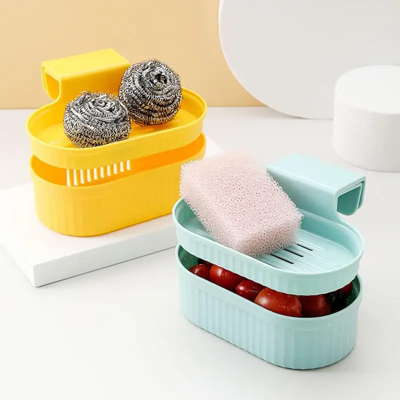 Over The Sink Drying Basket Sponge Drain Rack Holder Storage Holder Double-Layer Drain Rack For Washing Fruits And Vegetables