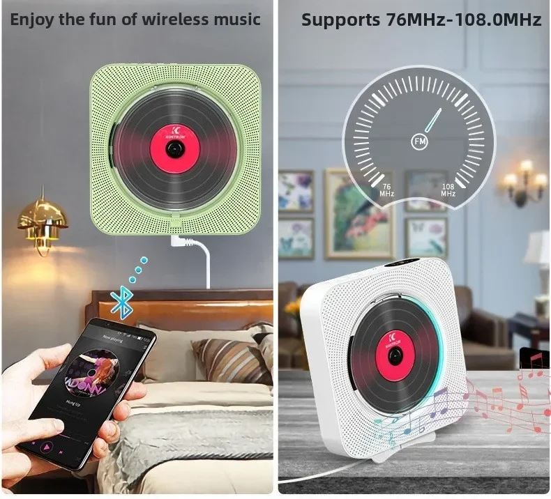 Wireless BT Speaker Wall Mounted Portable CD Music Player Versatile  Learning Repeater With FM Radio & Remote Control