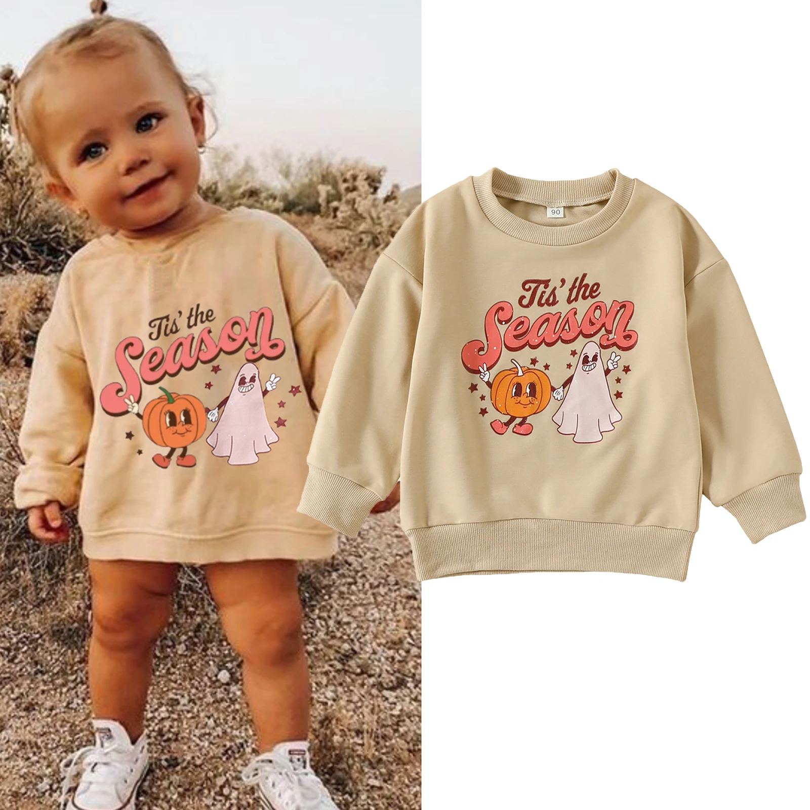 

2022-08-30 Lioraitiin 0-5Years Toddler Baby Girl Boy Autumn Halloween Clothing Long Sleeve Cartoon Pumpkin Printed Sweatshirt