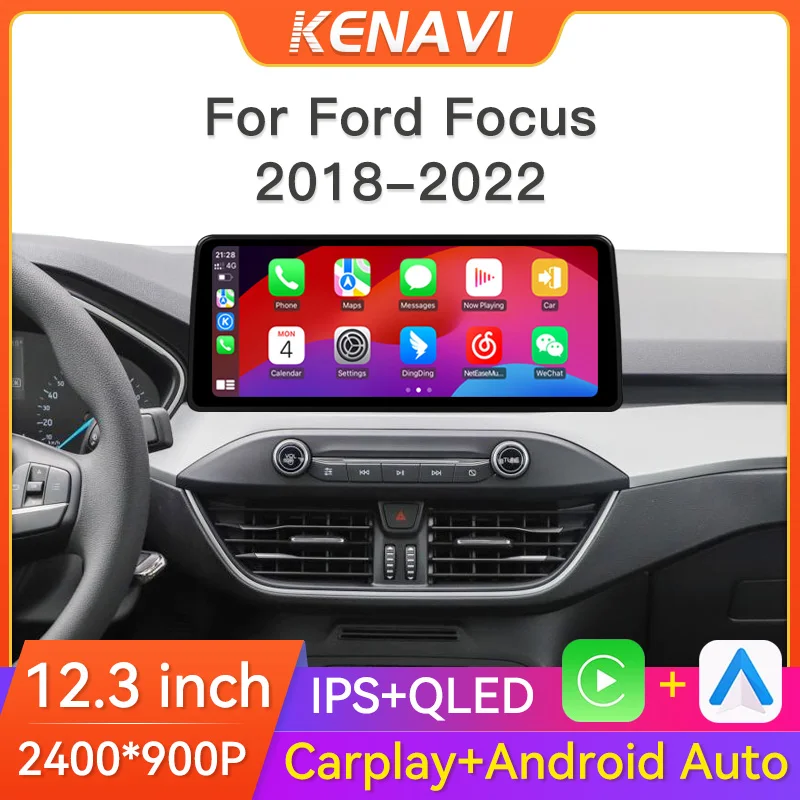 12.3 inch Car Stereo Radio For Ford Focus 2018-2022 Wireless Carplay Android Auto Navigation 4G Car Multimedia Video Player 2K