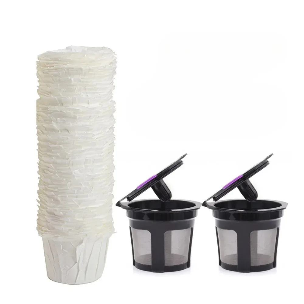 100 Count Natural Disposable Paper Coffee Filters/Reusable K Cup Compatible with Keurig Brewers with Paper Filters Set