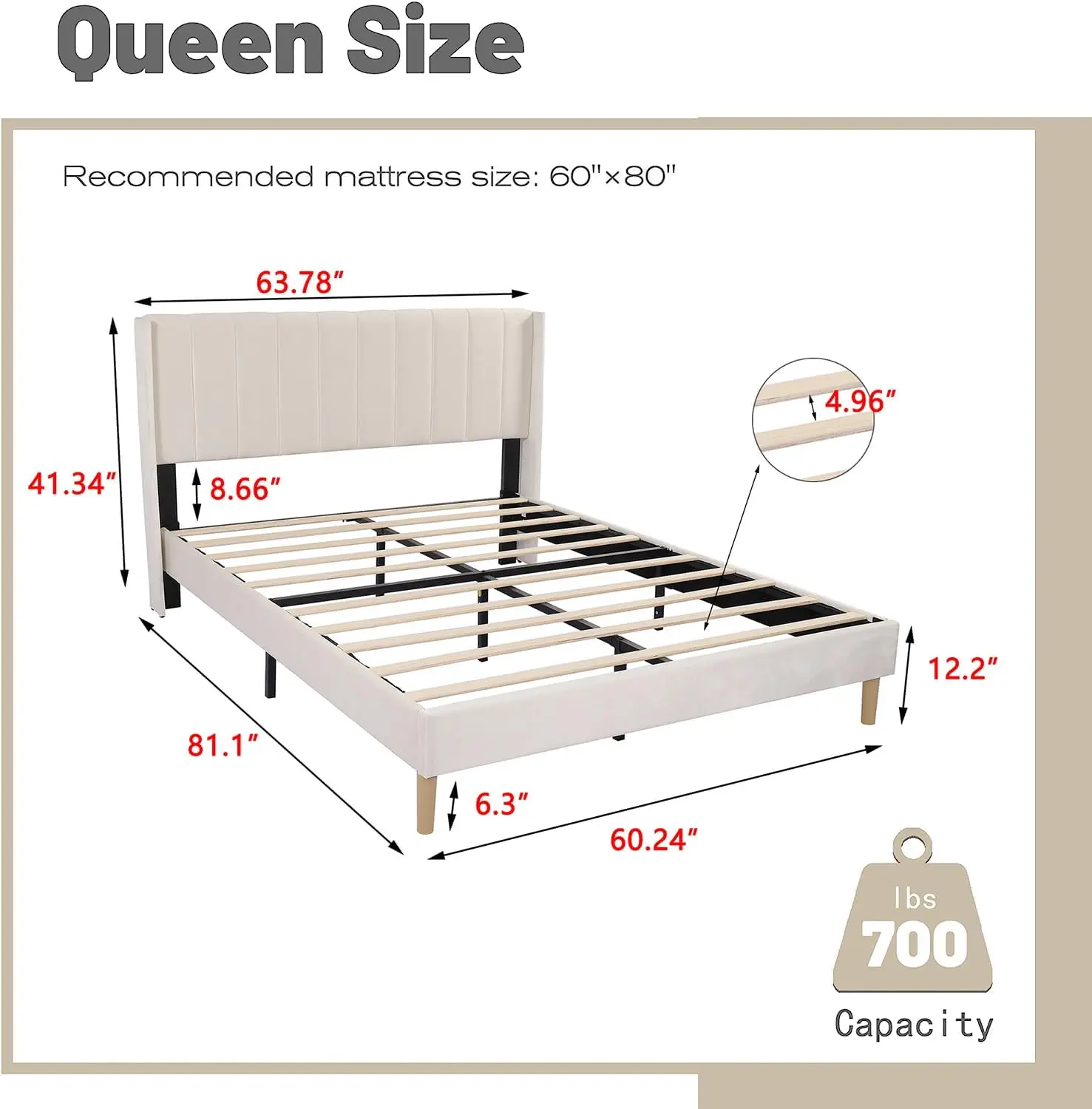 Upholstered Platform Bed Frame Queen Size with Headboard and Footboard/Wooden Slats Support/No Box Spring Needed/Easy Assembly