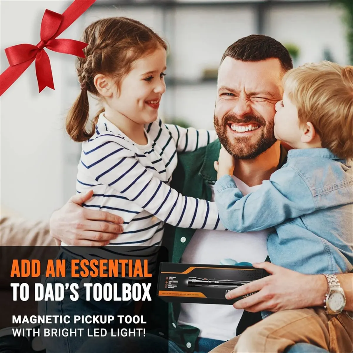 FTGT-Magnetic Pickup Tool for Men - Telescopic Magnet with LED Flashlight and 22Inch Telescopic Neck - Tool Gift for Dad