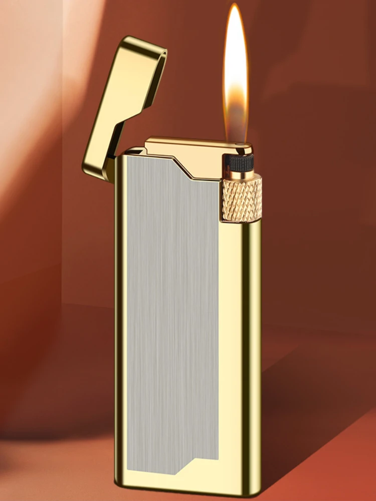 Ultra-thin Portable Metal Lighter, Butane Gas Lighter, Open Flame, Mini Cigarette Lighter, Gadget, Men's Gift, Personality