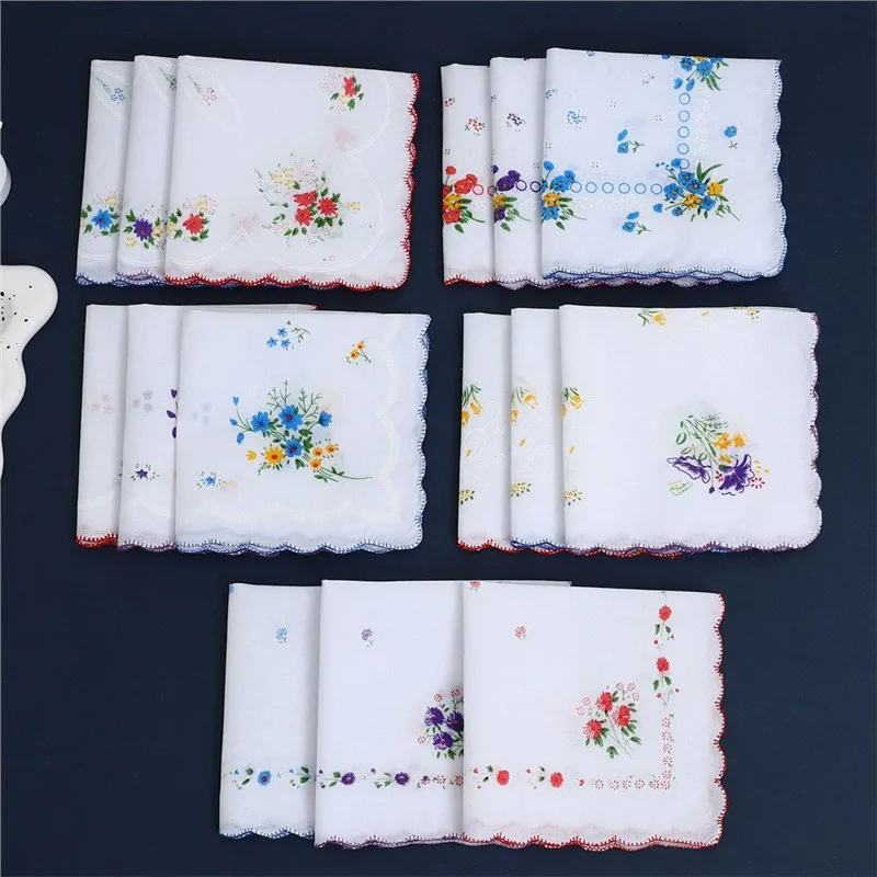 3 pezzi fazzoletto di cotone stampato fazzoletto bordo in puro cotone asciugamano sottile assorbente pulire il sudore forniture di nozze quadrate 28 cm