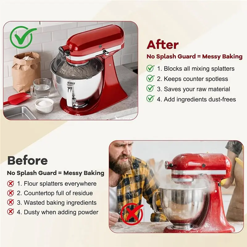 A83X-Splash Guard For Kitchenaid Tilt Head Stand Mixer 4.5-5 Qt Bowl, Pouring Shield Fully Enclosed With Flip Top Funnel