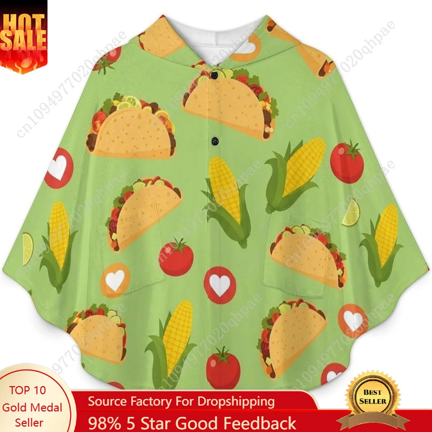 Comodo maglione coperta in flanella, felpa con cappuccio oversize con cuori modello taco con tasche per bambini e adolescenti