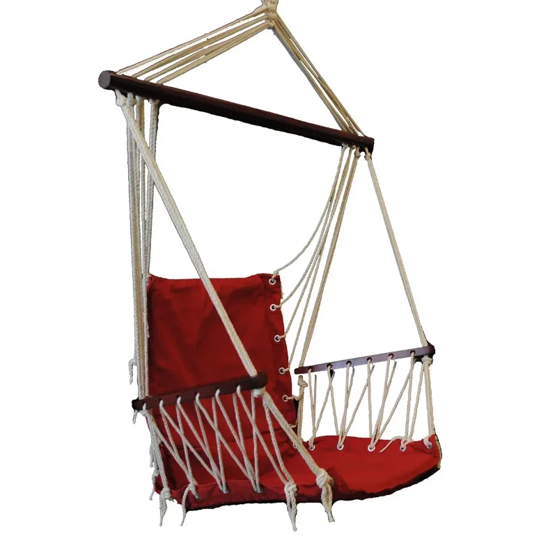 

Patio Swing Seat Hanging Hammock Cotton Rope Chair With Cushion Seat - Red hammock chair swing chair outdoor