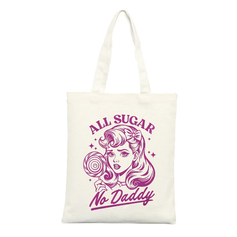 Canvas Tote Bag with Retro Pin-up Girl and Lollipop Graphic, Ideal for Casual Shopping and Daily Use