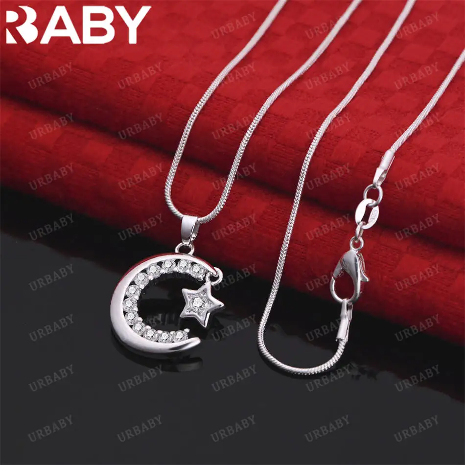 

URBABY 40-75cm 925 Sterling Silver Moon Star Pendant Necklace For Women Men Charm Trend Birthday Gifts Fashion Party