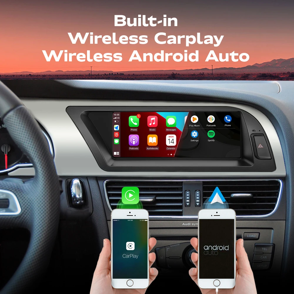 Autoradio Android 14 da 8,8 pollici con CarPlay wireless e Android Auto, DSP, 8 core, 8GB+128GB, 4G LTE, GPS per Audi A4 A4L B8 2009-2016