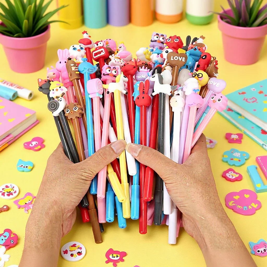 13-Piece Set of Randomly Designed Cartoon-Style Black Gel Pens, Creative Animal and Cute Pet Designs, Student Stationery, Cute Internet Celebrity Style, Office Signature Pens, Smooth Writing Without Jamming, Continuous Ink Flow, Great Gift Item