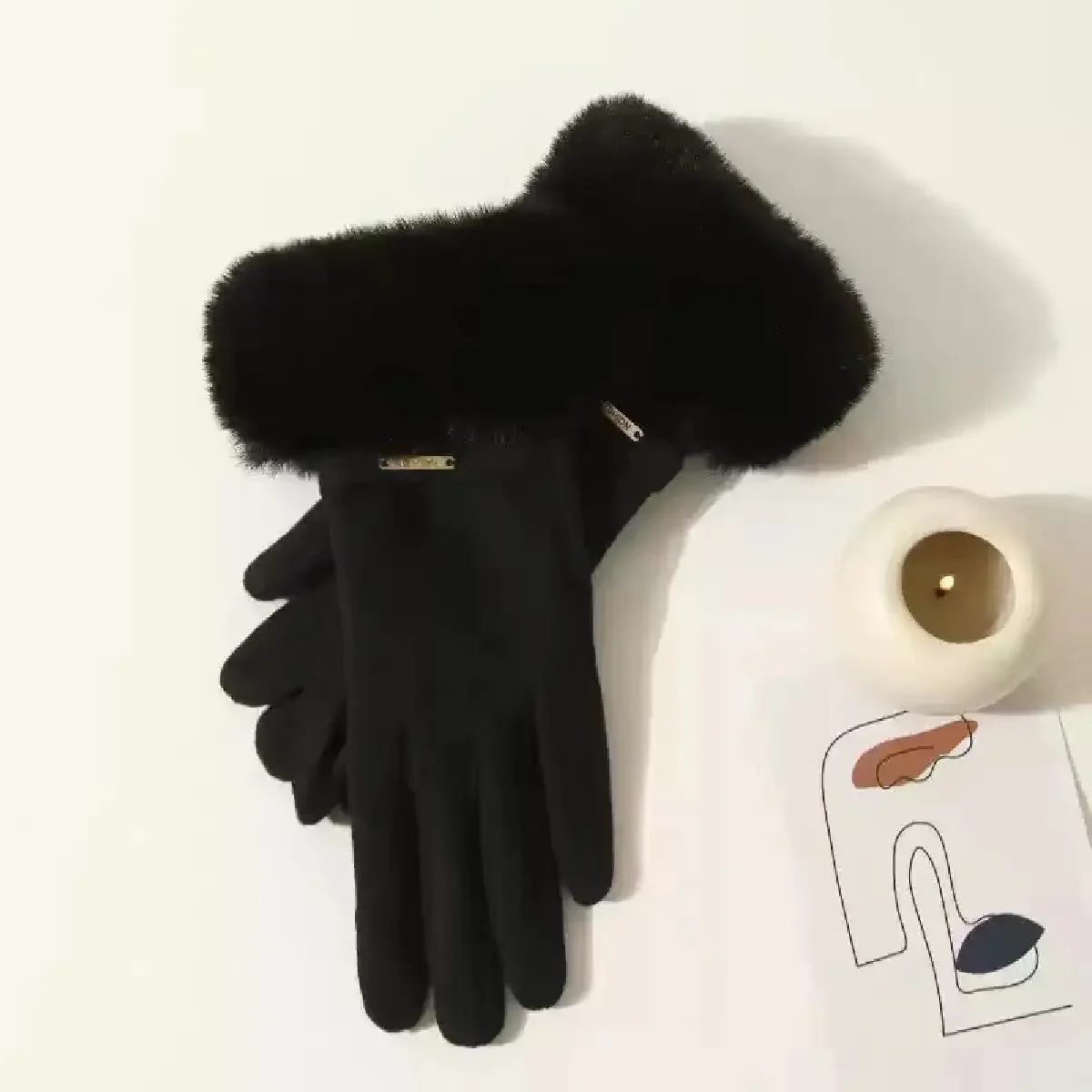 Gants d'hiver en daim pour femmes, garde au chaud, écran tactile en velours, peluche épaisse, poignet, personnalité à la mode, conduite élégante, cyclisme
