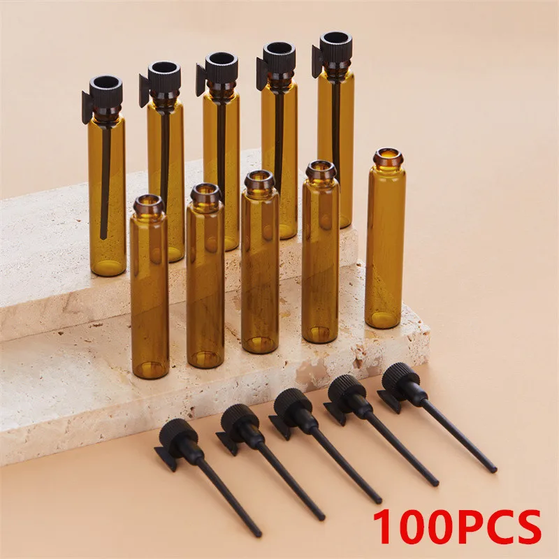 

100PCS 1ML 2ML Amber Glass Perfume Bottle Vials Test Tube Trial Bottle Refillable Bottle Empty Sample Essential Oil Bottle ﻿