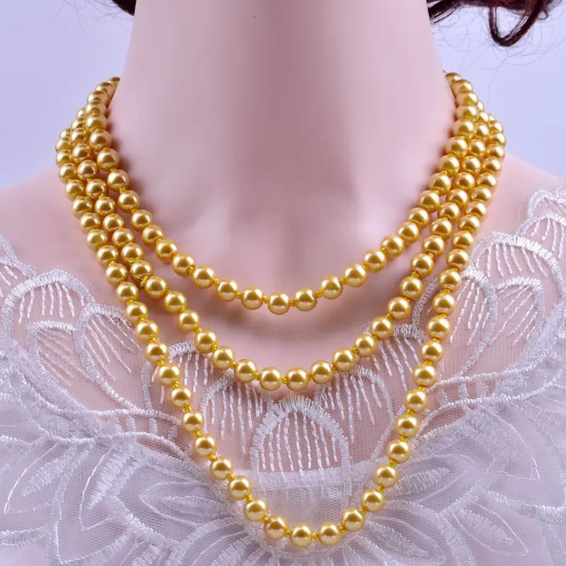 1.5m -8mm fashion glass imitation pearl necklace women\'s simple knot multi-layer long sweater chain clothing accessories 2021