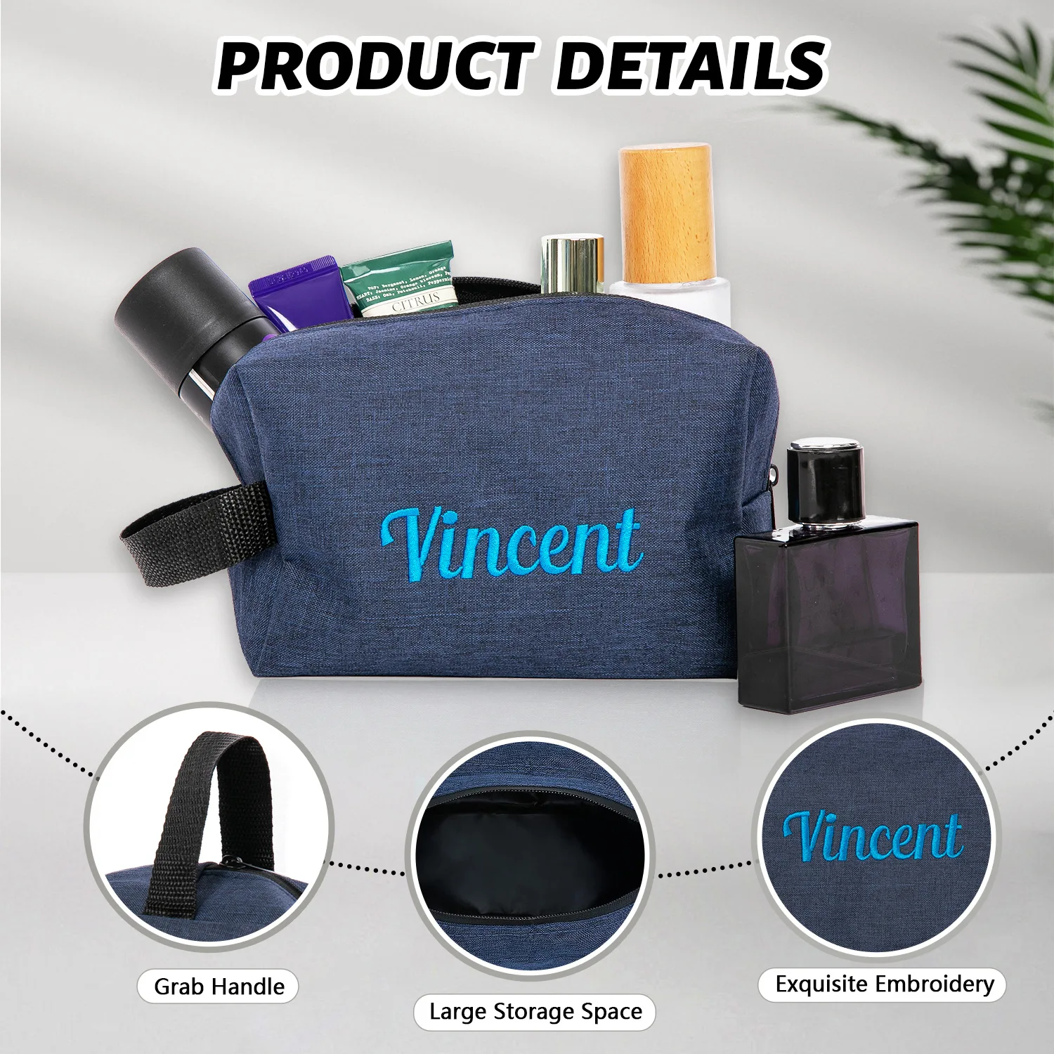 Personalized Embroidered PU Square Toiletry Bag, Portable Business Travel Toiletry Organizer Pouch, Cosmetic Makeup Bag for Busi
