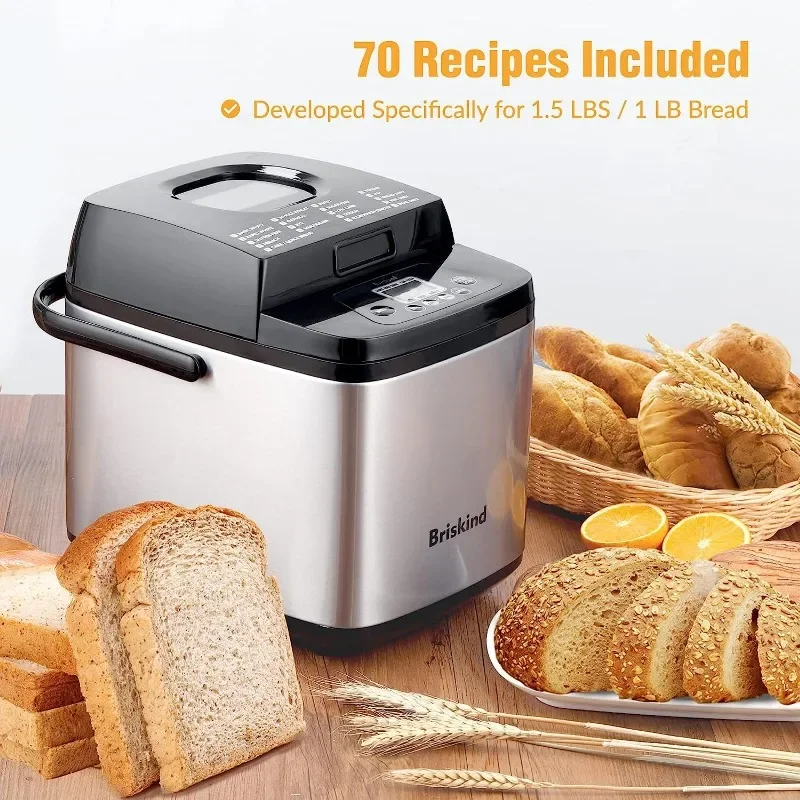 Breadmaker pequeno plano com alça de transporte, 19-em-1 máquina compacta para fazer pão, 1,5 lb, 1 lb, incluindo sem glúten