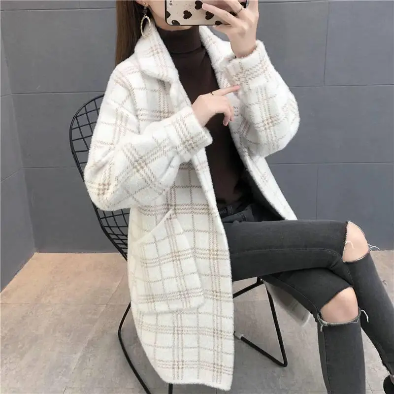 

Women's Mid-Length Mink Velvet Coat Loose Fit Knitted Sweater Casual Style High Waist Design Long Sleeve Autumn Winter New Ar...