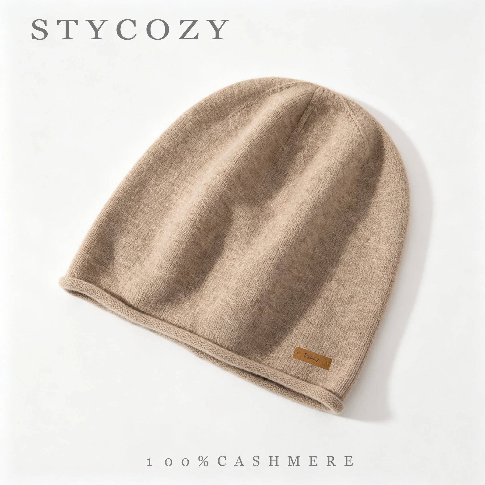 100% Cashmere Drawstring Ear Protection Beanie Women Soft Knitted Solid Color Bonnet Hat Winter Unisex Lightweight Warm Headwear