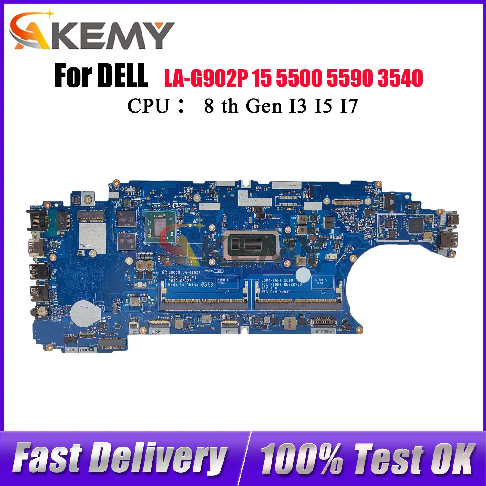 

Материнская плата для ноутбука Dell Latitude 5500 3540 LA-G902P с DDR4 CN-JCXDY 08K4FK 0VM2Y4 06YY9J, 100% полностью протестировано