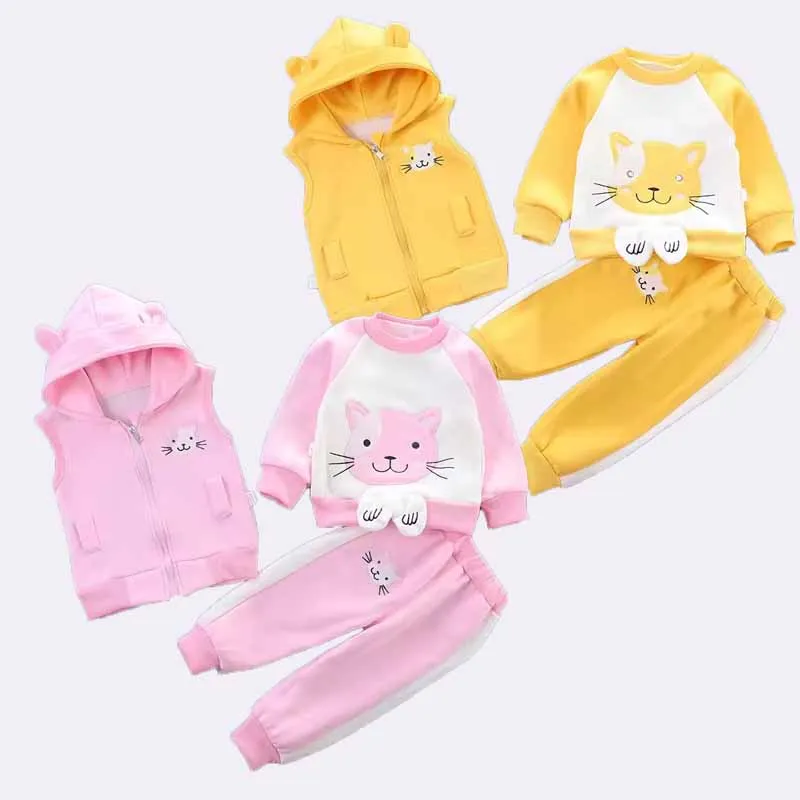 

Winter Girls Sets Boys Warm Suit Kids Cartoon Hooded Coats Pants Three Piece Autumn Baby Cotton Fashion Casual Outfits 12M-4Y