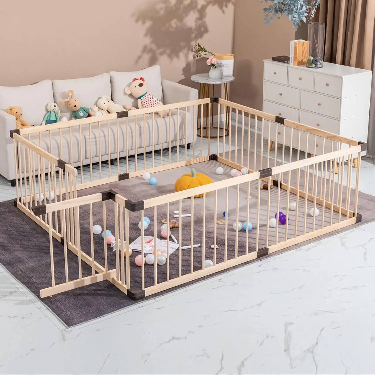 Cercadinho para bebês e crianças, cercadinho de madeira Conababy para bebês, cerca/cartas de jogo, centro de atividades para bebês interno
