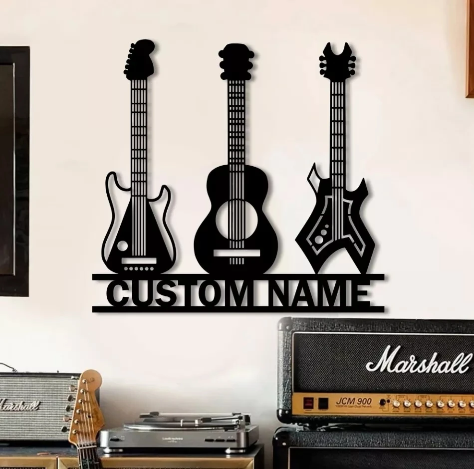 

1pc hot sale guitar Customized Name Tin Wall Signs Metal Wall Plaque For Kids Room Living Room Home Decor