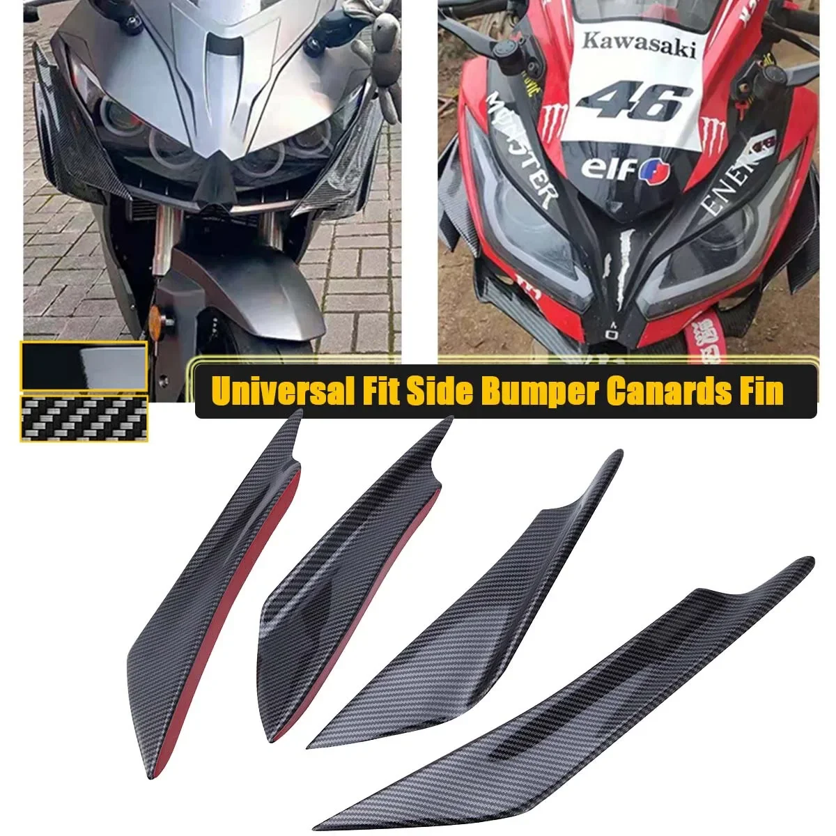 4PCS Front Bumper Splitter Fin Canard Diffuser Valence Universal For Kawasaki Yamaha R3 Suzuki Honda H2 Scooter Car Accessories