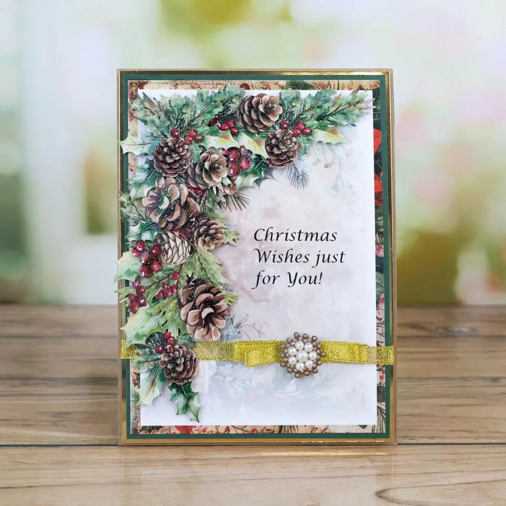 Costruisci un bouquet Pigna Fiore Mese Pigna Buon Natale Swag Metallo Fustellatura Timbro Scrapbook Stencil Foto Album fai da te