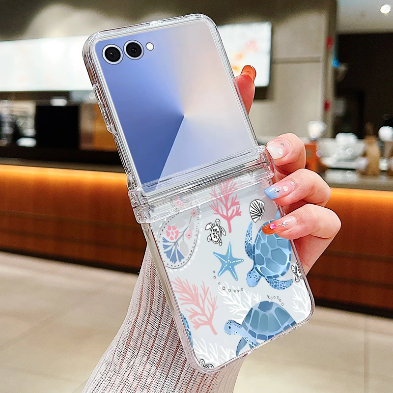Sharks Shells Phone Case For Samsung Galaxy Z Flip8 Flip7 FE Flip6 Flip5 Flip4 Flip3 Z Flip 8 7 Folding Hard PC Clear Back Cover