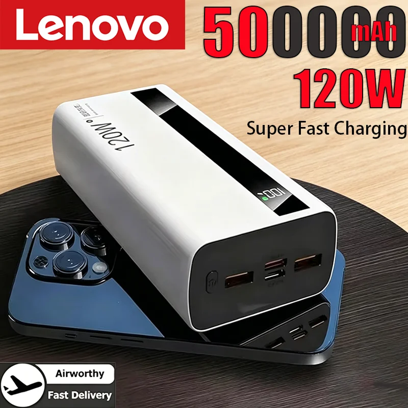 Lenovo 120W 50000mAh Power Bank High Capacity Super Fast Charge Portable External Battery PowerBank For iphone Samsung New