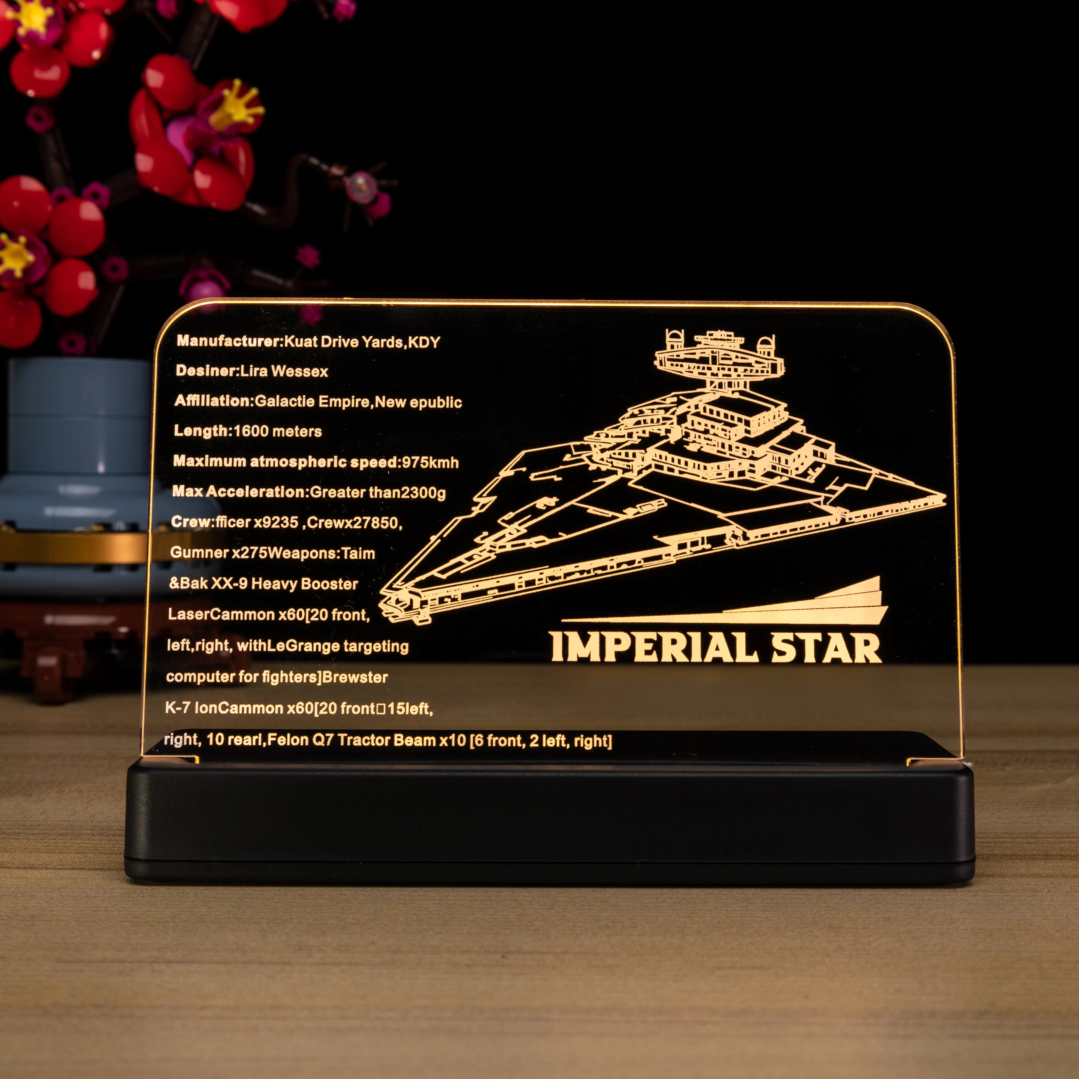 Kyglaring LED-Licht Acryl-Displaytafel Namensschild für Imperial Star Destroyer 75394