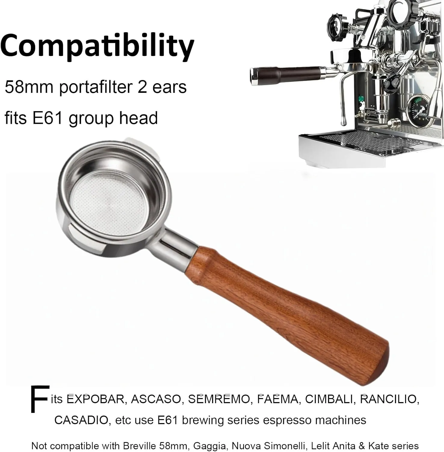 58mm Bottomless Portafilter 2 Ears For E61 Group Head | Compatible for Flair 58, ECM, EXPOBAR, Rancilio & More