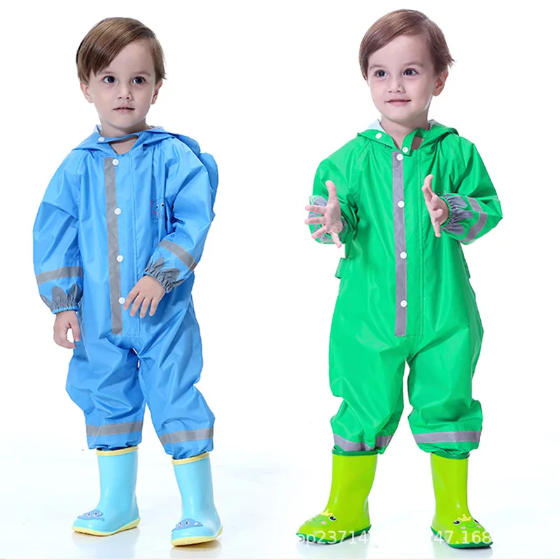 Children Raincoat Kids Boys Girls Waterproof Jumpsuit Hooded Outdoor One-Piece Cartoon Rabbit Rainwear and Rain Pants