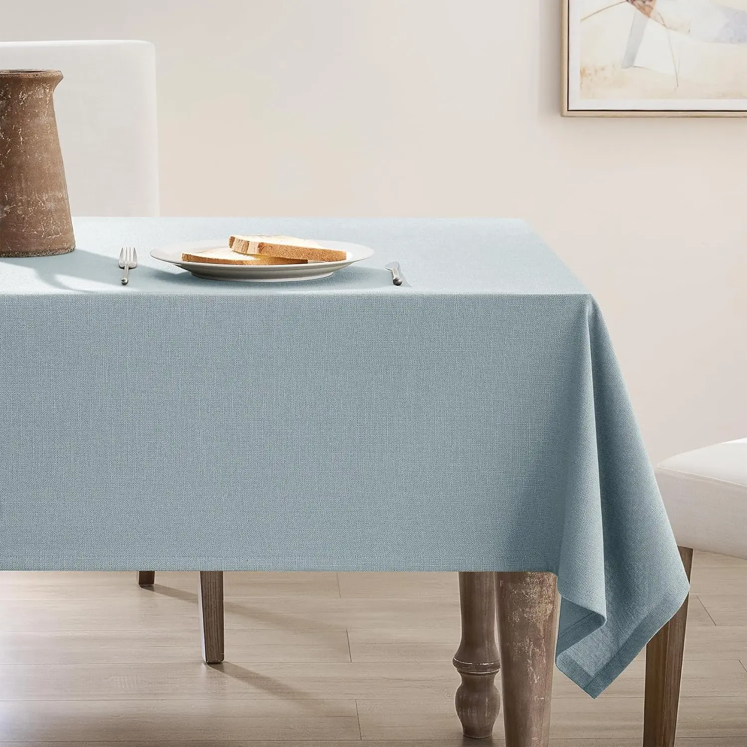 

Dusty Blue Linen Tablecloth Rectangular 55 x 84 Modern Elegant Cotton Cloth Washable Fabric for Dining Wedding Banquet Party