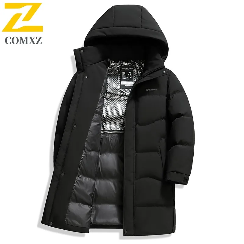 COMXZ Mens Long Down Jacket Hooded Collar Outdoor Commuting Office Warm Parka Hiking Hiking Cold Protection Autumn Winter Coat