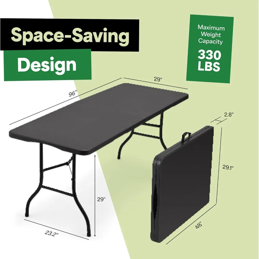 

Black 8ft Folding Table with Handle,Heavy-Duty Foldable Table,Portable Table for Indoor & Outdoor Use,Perfect for Events