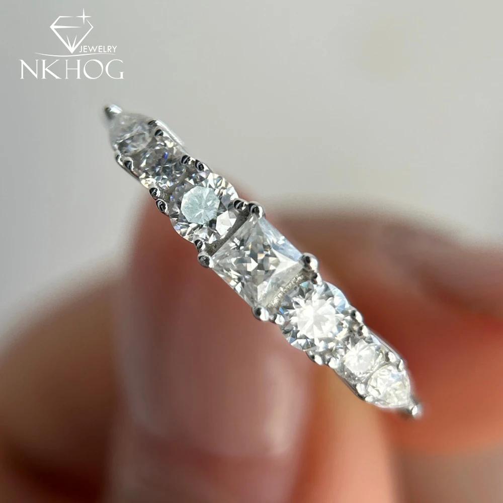 

NKHOG Full Moissanite Rings S925 Silver For Women Princess/Round/Pear Lab Diamond Wedding Band 18K Plated Fine Jewelry Certified