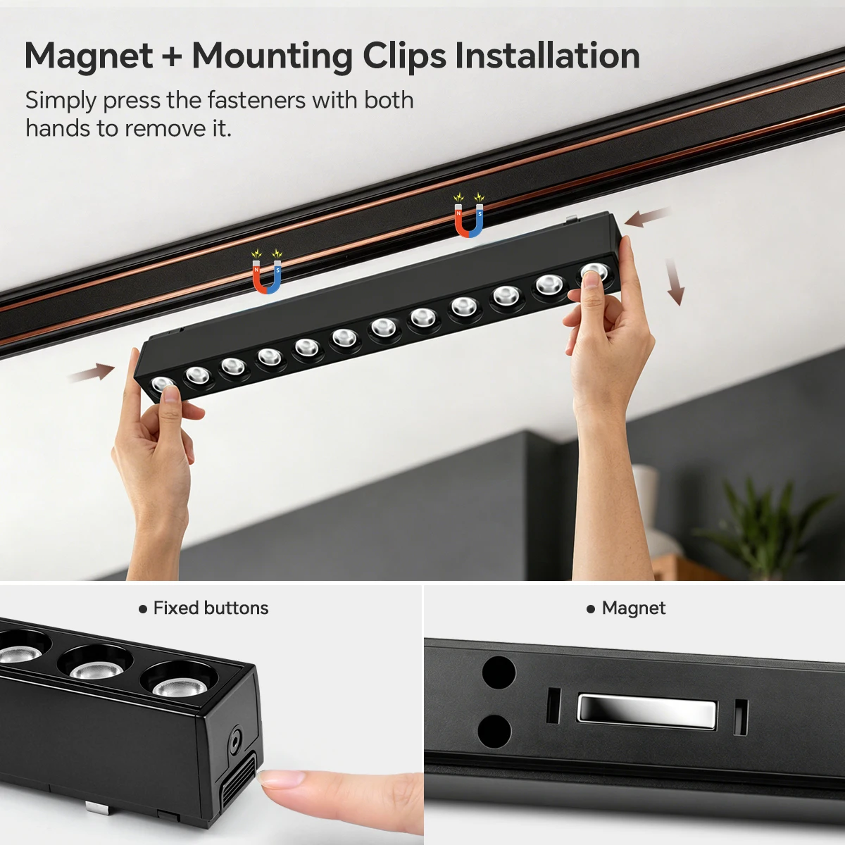 Magnetic Led Track Lights 8mm Ultra Thin cct Surface Mount Ceiling Light System Black Magnet Rail Lamp Spotlight for Living Room