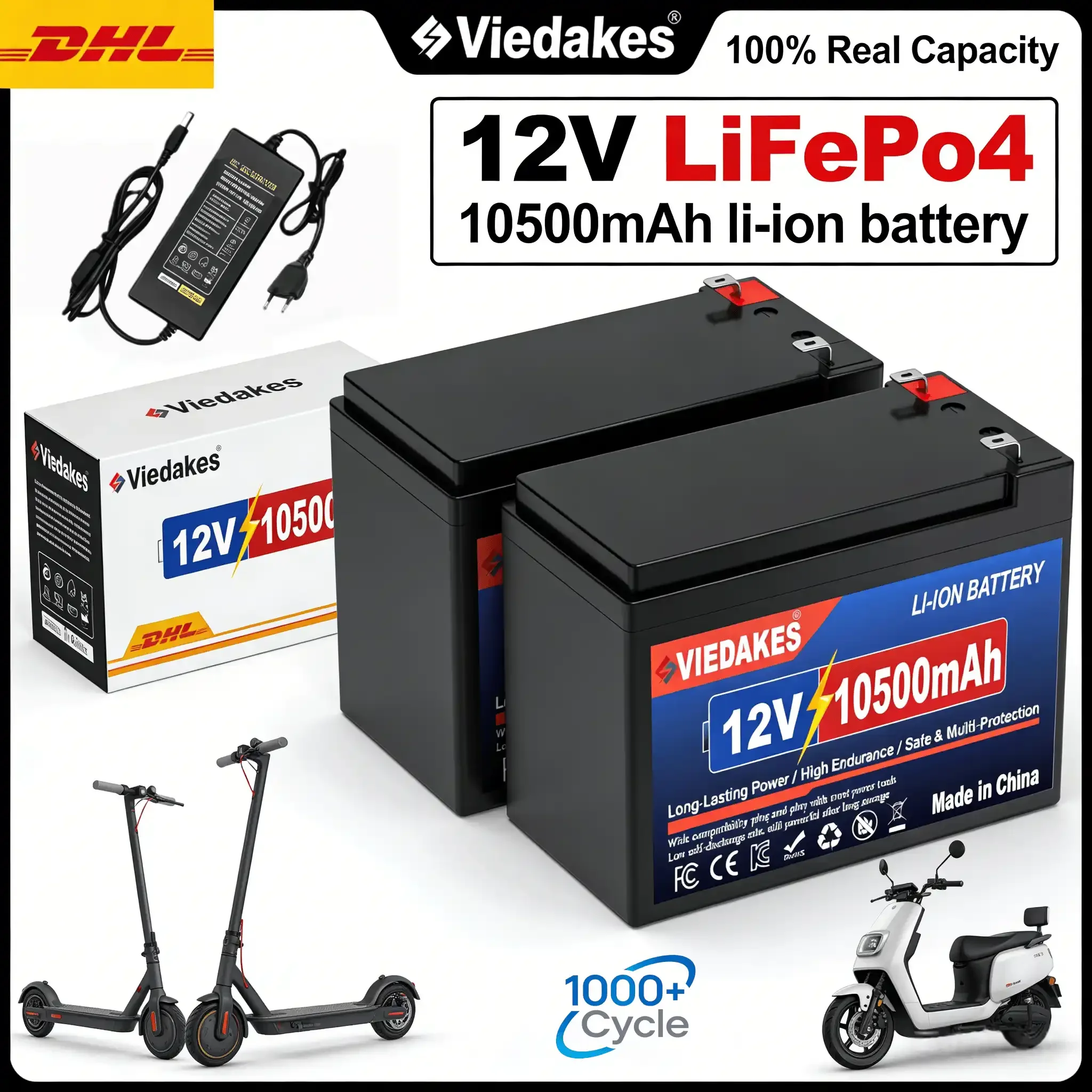 

VIEDAKES 12V 10500mAh LiFePO4 Battery Maintenance Free for Home Backup Power RV Camping Outdoor