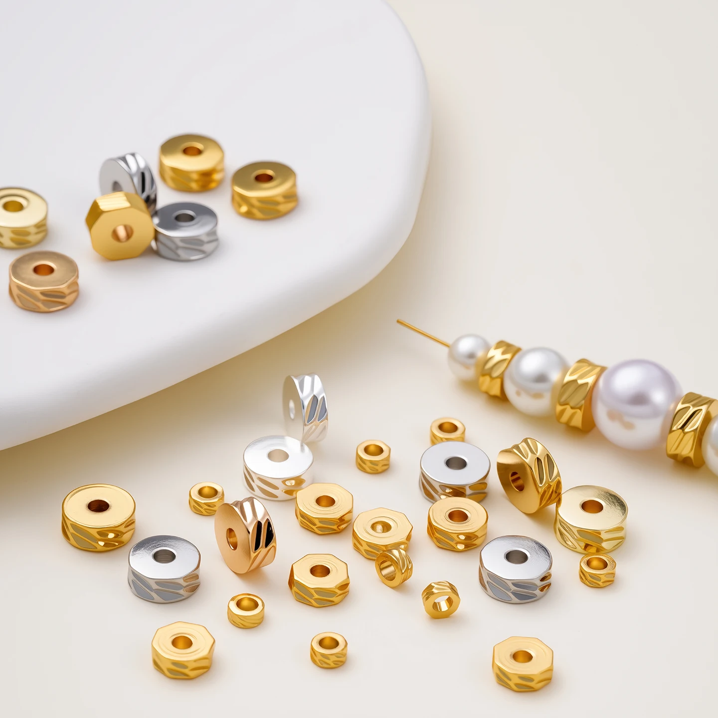 

5Pcs 18K Gold Plated Brass Weaving Ball Spacer Beads DIY Bracelet Necklace Jewelry Making Accessories